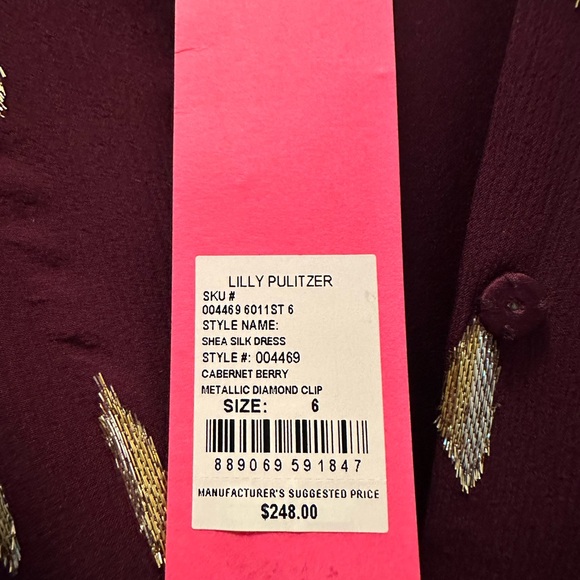 NWT LILLY PULITZER SHEA SILK DRESS SIZE 6 CABERNET BERRY METALLIC DIAMOND CLIP - Picture 4 of 11